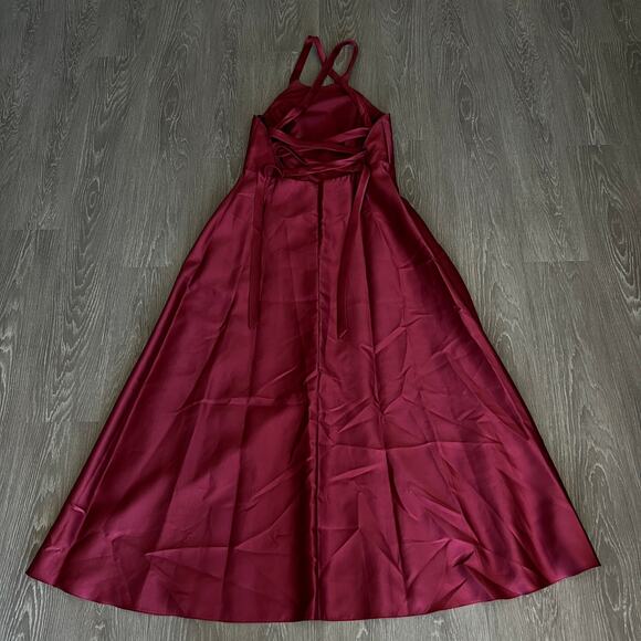 Alfred Sung Dress Size 18 Halter Lace Up Twill Criss Cross Burgundy - Picture 13 of 15